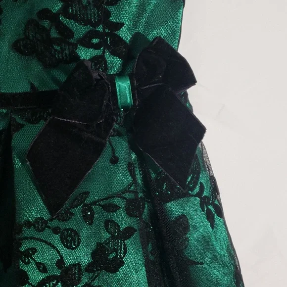 Girl' Elegant Green and Black Holiday Party Dress Size 10 Tulle Petticoat - Picture 2 of 16